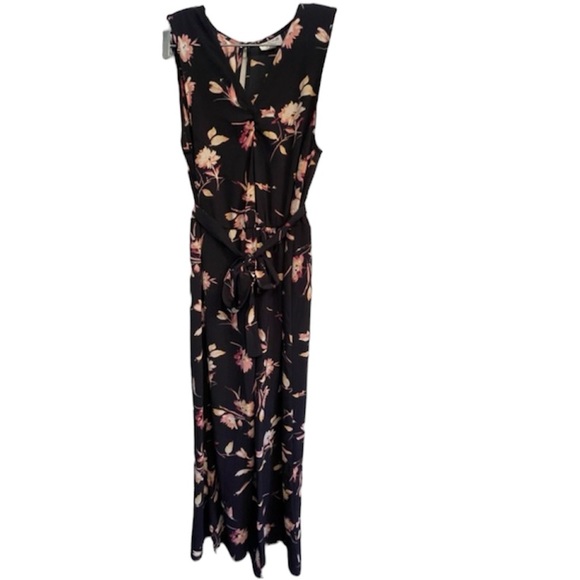 Studio B Pants - STUDIO B By BoBeau Navy Floral Sleeveless Jumper With Belt Size Medium